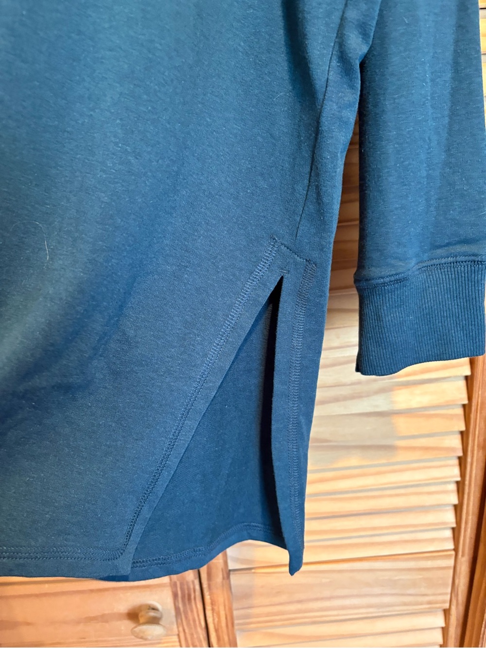 Eileen Fisher Women’s Long-Sleeve Mock Neck Shirt Tunic Top Teal Lightweight - Picture 2 of 8